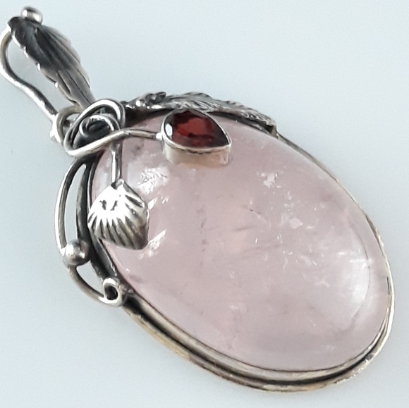 Natural Pink Quartz Sterling Silver Pendant - Picture 2 of 11